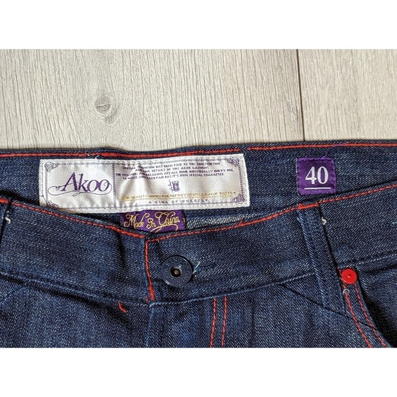 Akoo Brand 40x33 Dark Wash Red Stitching Straight Cut  Denim Jeans - Picture 5 of 12